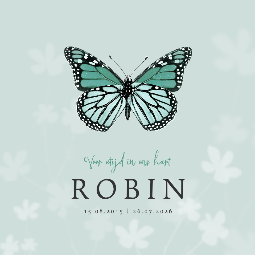 Rouwkaart vlinder stijlvol bloemen kind jongen meisje - Rouwkaarten Rouwkaarten - Rouwkaart vlinder stijlvol bloemen kind jongen meisje