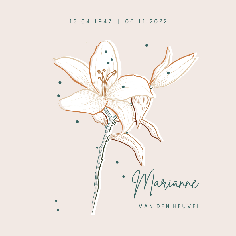 Rouwkaartkaart stijlvol minimalistisch met Lelie - Rouwkaarten Rouwkaarten - Rouwkaartkaart stijlvol minimalistisch met Lelie