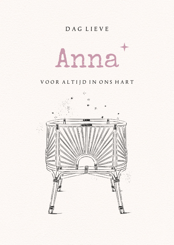 Stijlvolle rouwkaart sterrenkindje illustratie wieg sterren - Rouwkaarten Rouwkaarten - Stijlvolle rouwkaart sterrenkindje illustratie wieg sterren