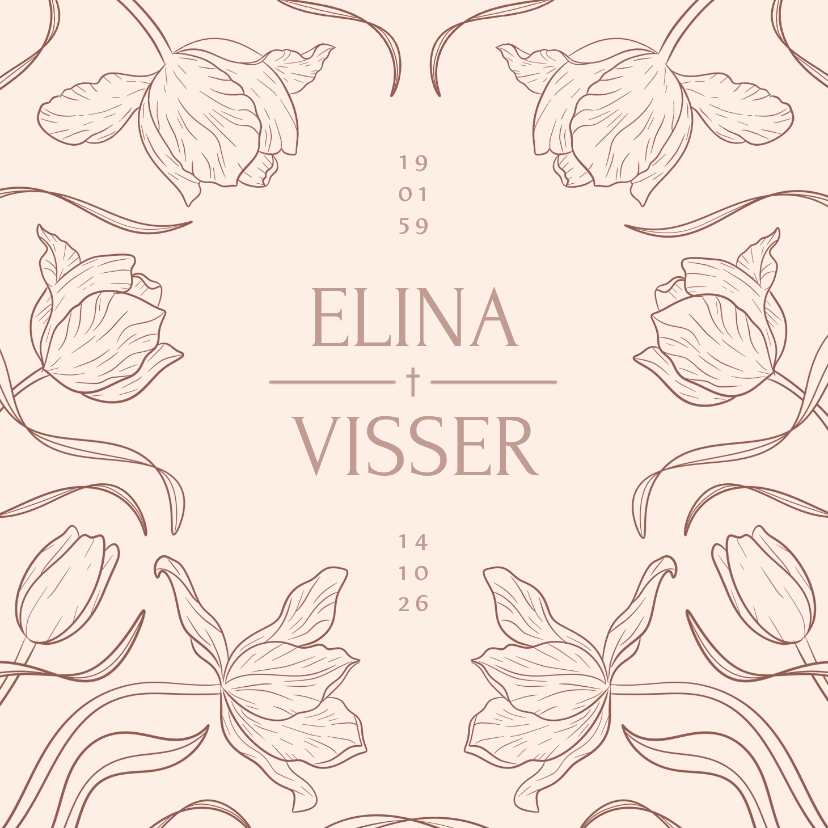 Rouwkaarten - Zacht beige rouwkaart met stijlvolle tulpen