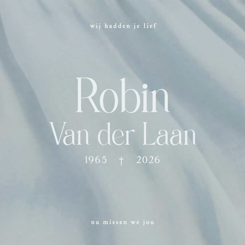 Zachte blauwe rouwkaart met stoffen plooien - Rouwkaarten Rouwkaarten - Zachte blauwe rouwkaart met stoffen plooien