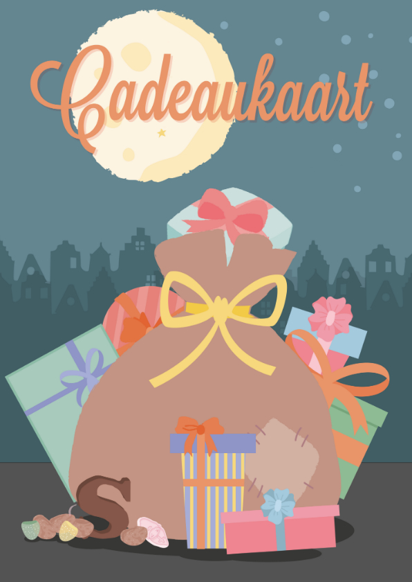 Sinterklaaskaarten - Een cadeaukaart met een tekening van de zak van sinterklaas.