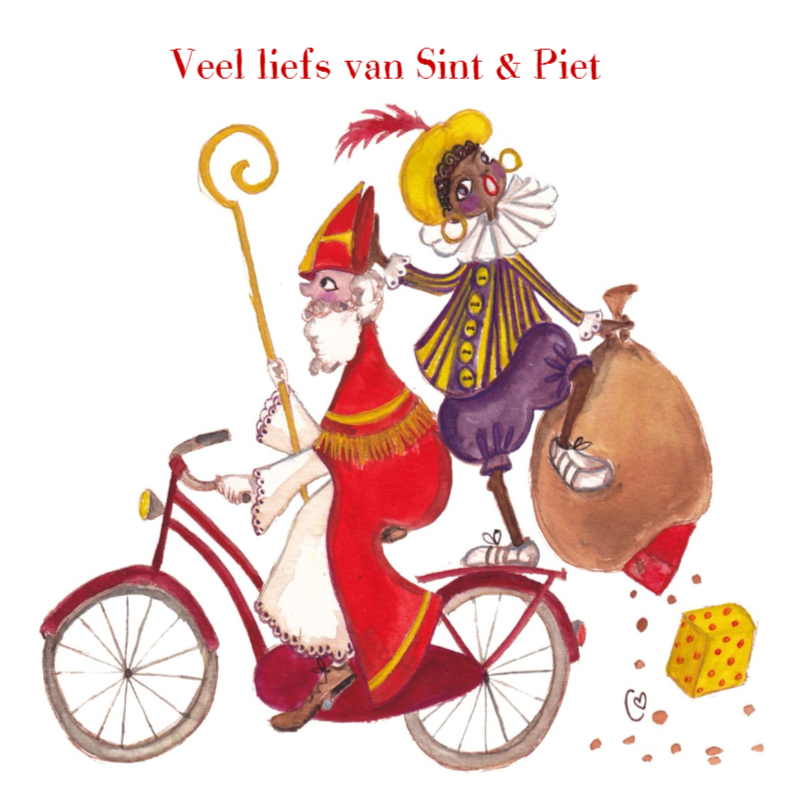 Sint en Piet op de fiets Cartita Design - Sinterklaaskaarten Sinterklaaskaarten - Sint en Piet op de fiets Cartita Design