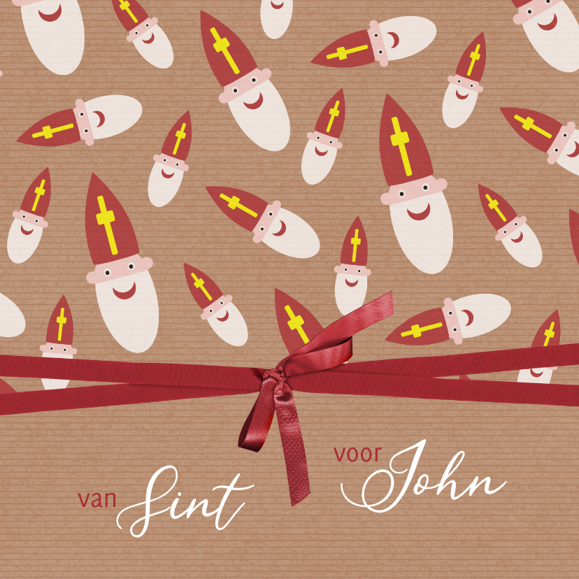 Sinterklaaskaarten - Sinterklaas cadeauverpakking met lint