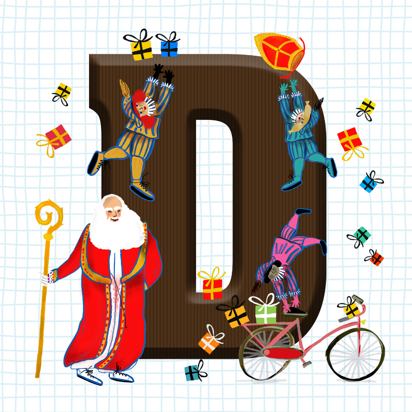 Sinterklaaskaarten - Sinterklaas kaart met chocolade-letter D