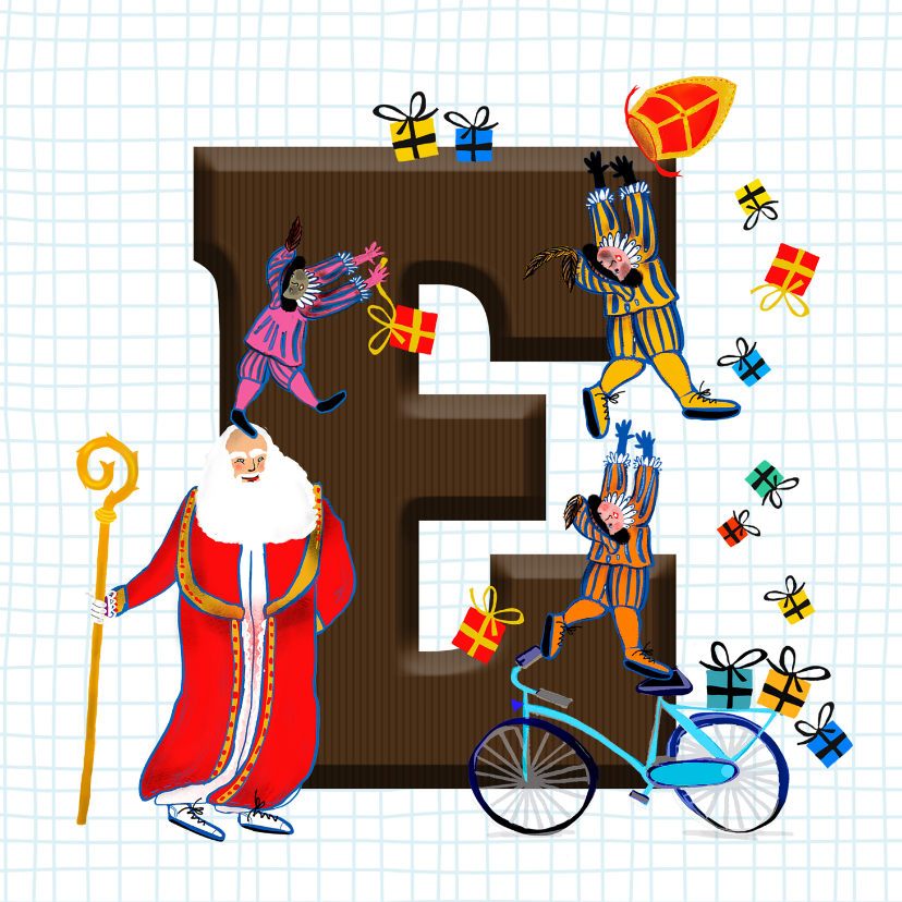 Sinterklaaskaarten - Sinterklaas kaart met chocolade-letter E