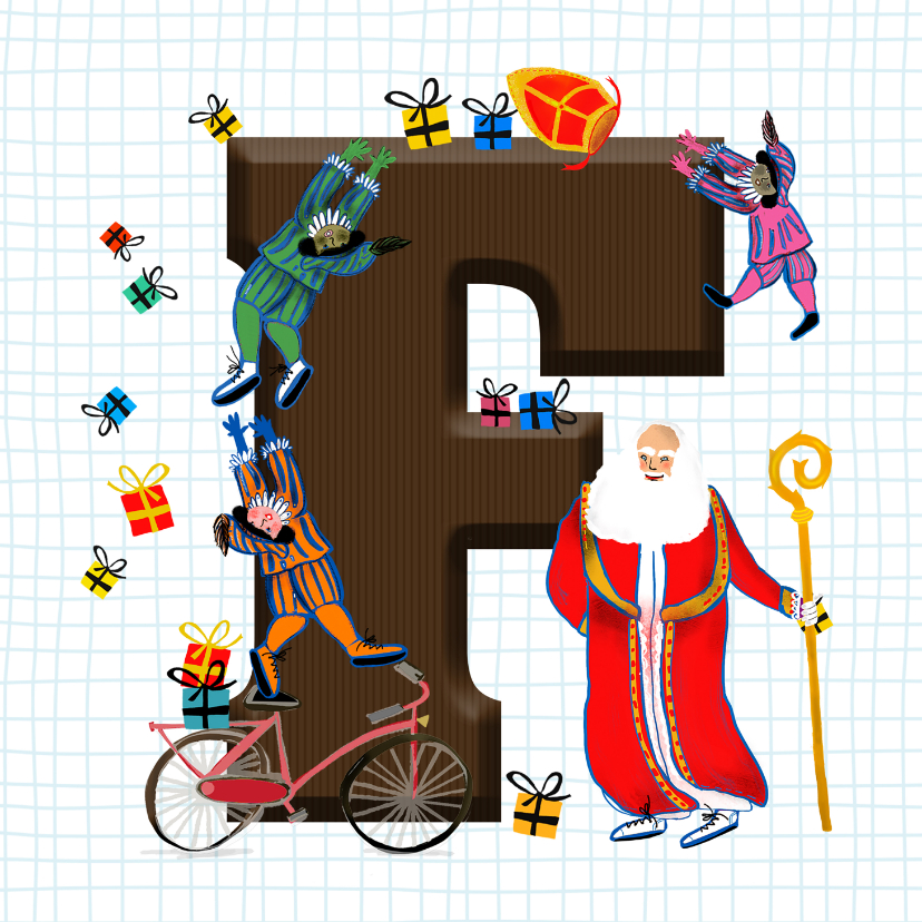 Sinterklaaskaarten - Sinterklaas kaart met chocolade-letter F