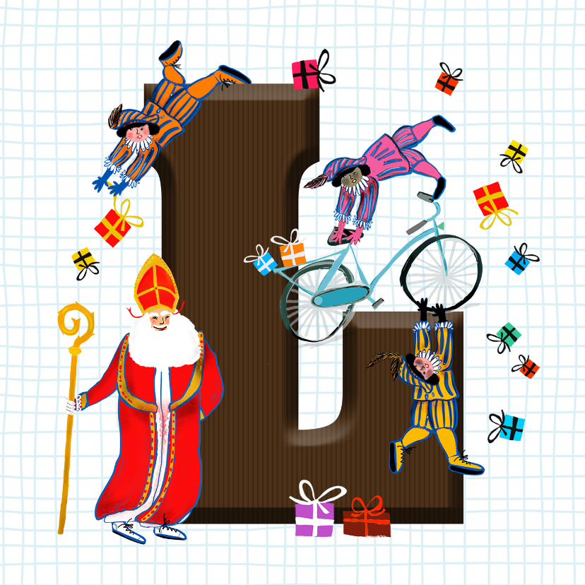 Sinterklaaskaarten - Sinterklaas kaart met chocolade-letter L