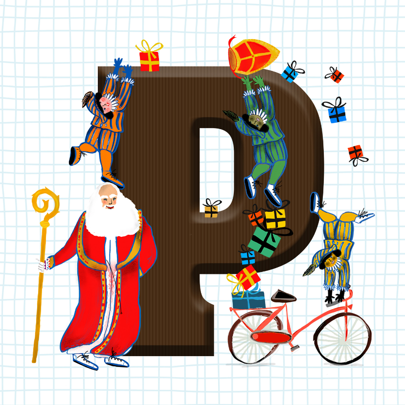 Sinterklaaskaarten - Sinterklaas kaart met chocolade-letter P