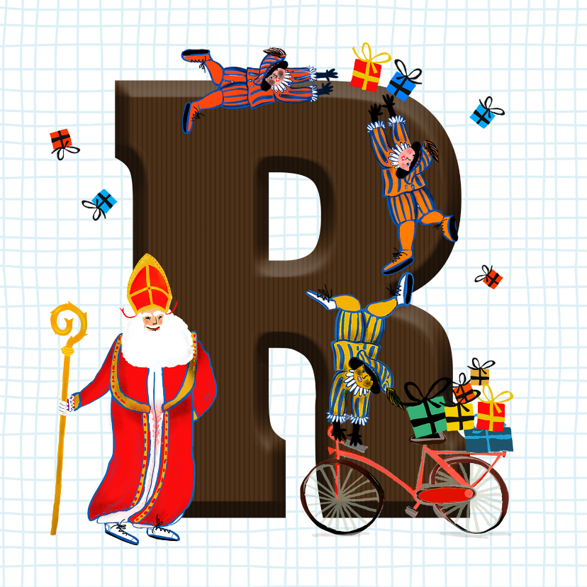 Sinterklaaskaarten - Sinterklaas kaart met chocolade-letter R