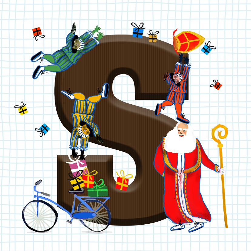 Sinterklaaskaarten - Sinterklaas kaart met chocolade-letter S