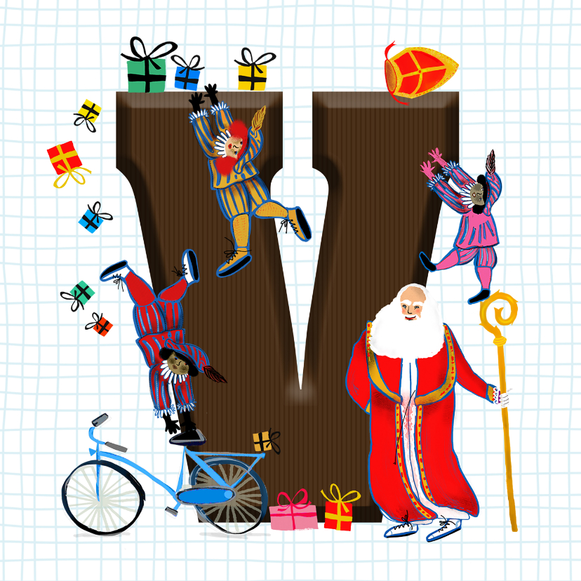 Sinterklaaskaarten - Sinterklaas kaart met chocolade-letter V