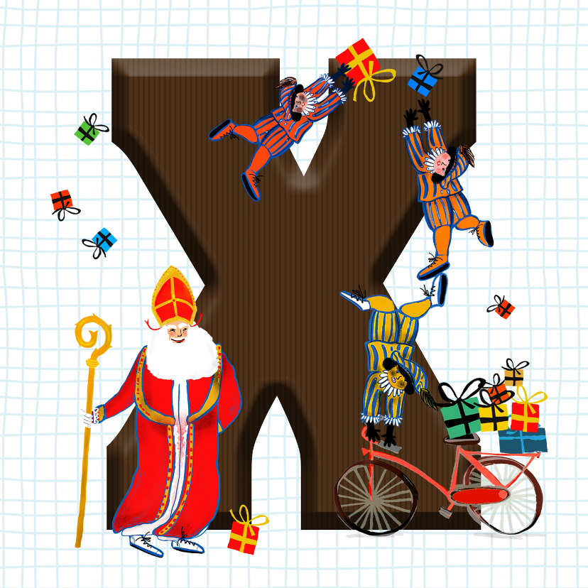 Sinterklaaskaarten - Sinterklaas kaart met chocolade-letter X