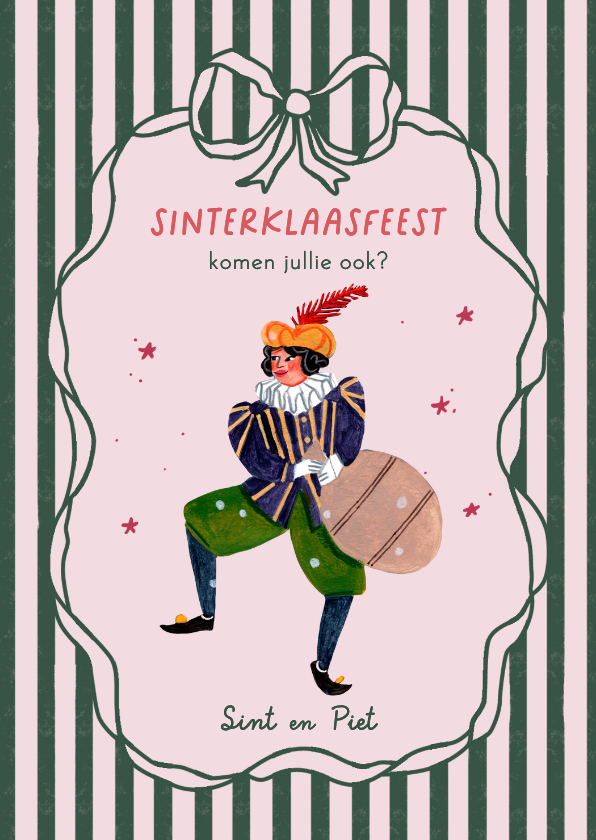 Sinterklaaskaarten - Sinterklaasfeest strepen en strik Piet