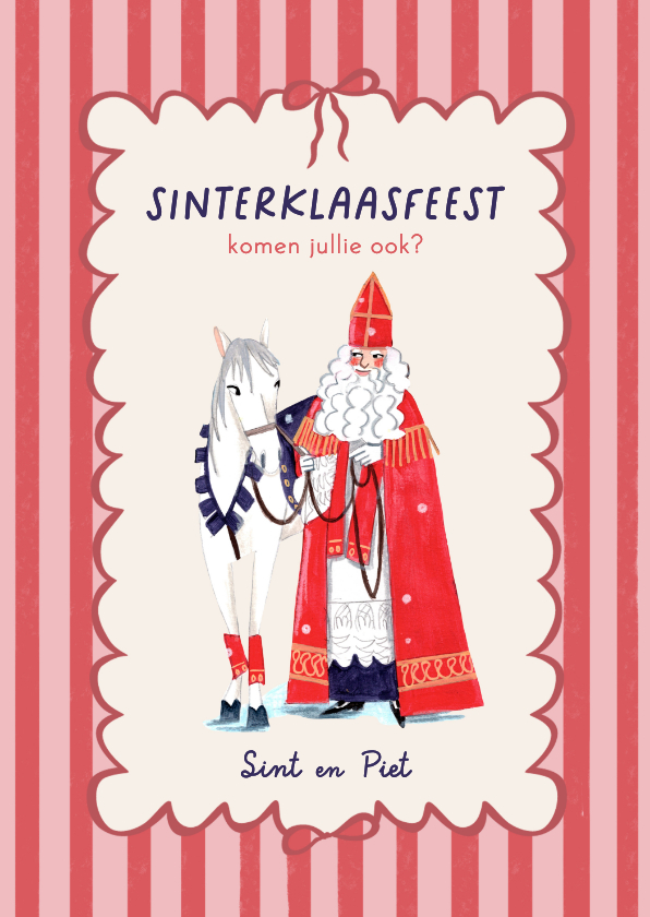 Sinterklaaskaarten - Sinterklaasfeest strepen en strik Sint