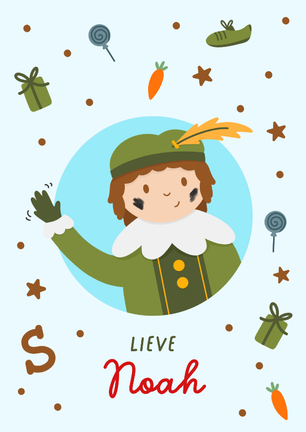 Sinterklaaskaarten - Sinterklaaskaart jongen en illustratie van zwaaiende piet