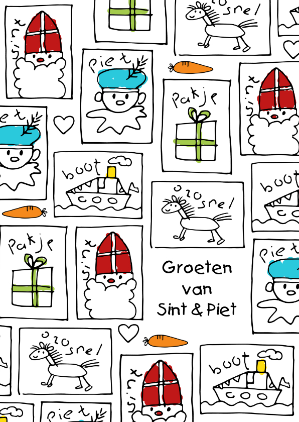 Sinterklaaskaart kindertekeningen Sint en Piet - Sinterklaaskaarten Sinterklaaskaarten - Sinterklaaskaart kindertekeningen Sint en Piet