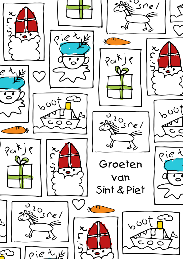 Sinterklaaskaarten - Sinterklaaskaart kindertekeningen Sint en Piet