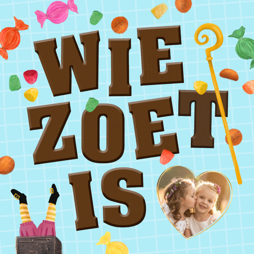 Sinterklaaskaart met chocoladeletters en een foto - Sinterklaaskaarten Sinterklaaskaarten - Sinterklaaskaart met chocoladeletters en een foto