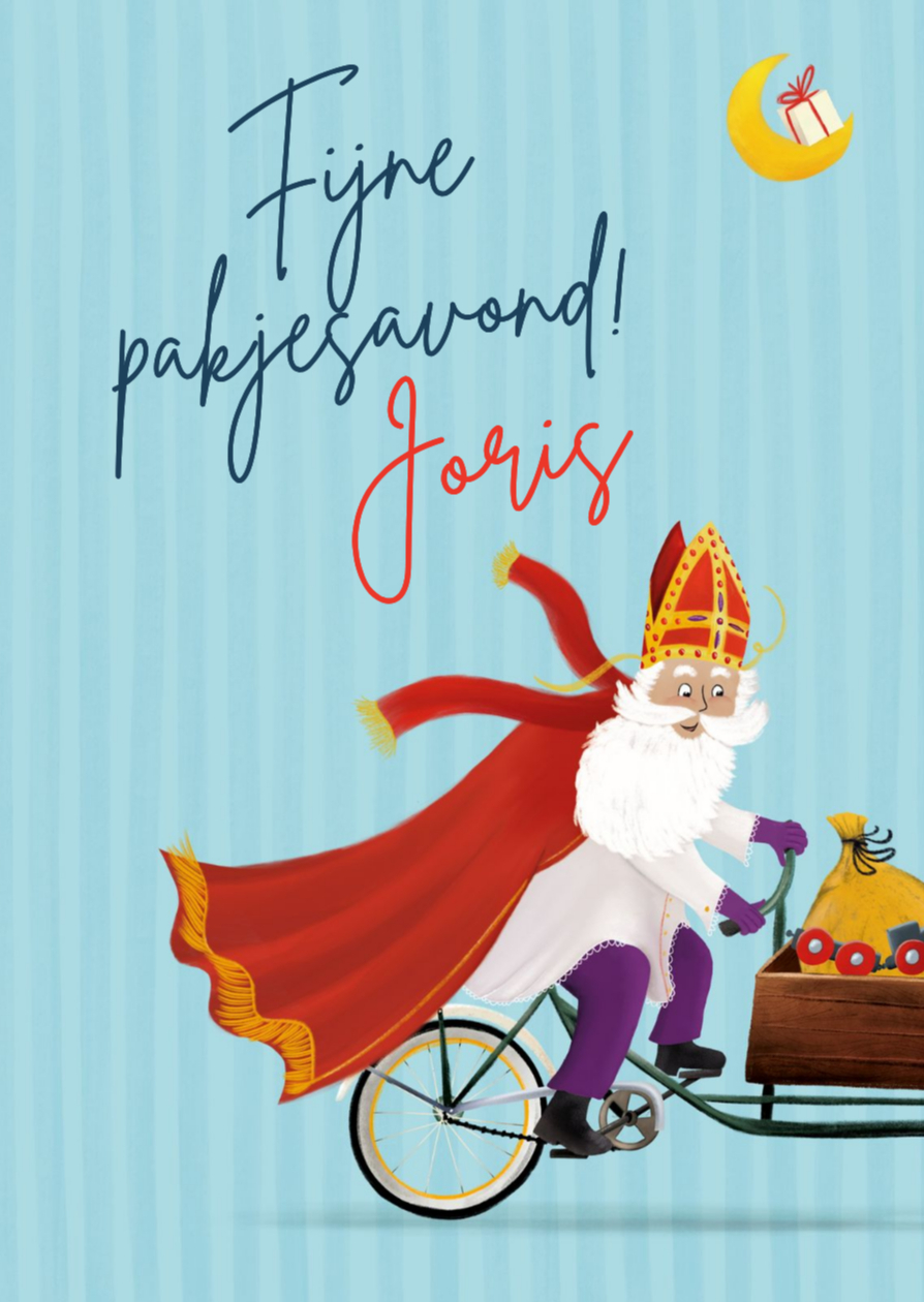 Sinterklaaskaarten - Sinterklaaskaart met Sint op bakfiets