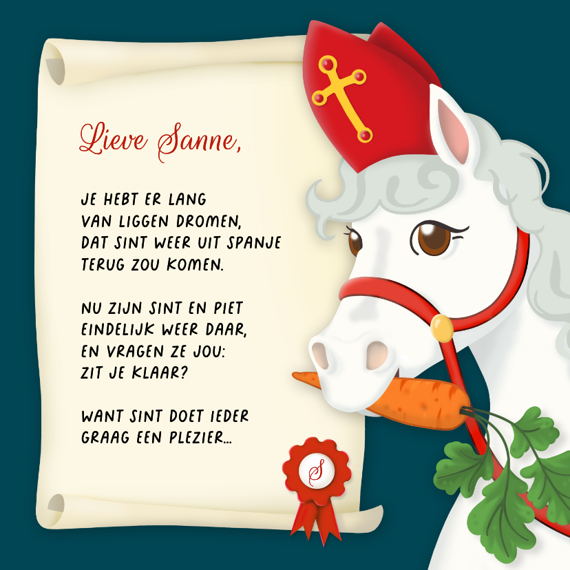 Sinterklaaskaarten - Sinterklaaskaart paard gedicht