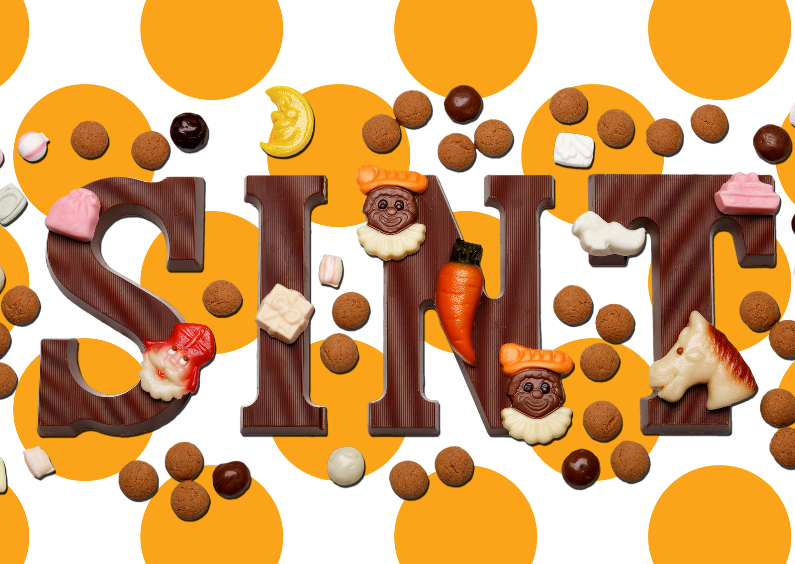 Sinterklaaskaart Sint met oranje stippen - OT - Sinterklaaskaarten Sinterklaaskaarten - Sinterklaaskaart Sint met oranje stippen - OT