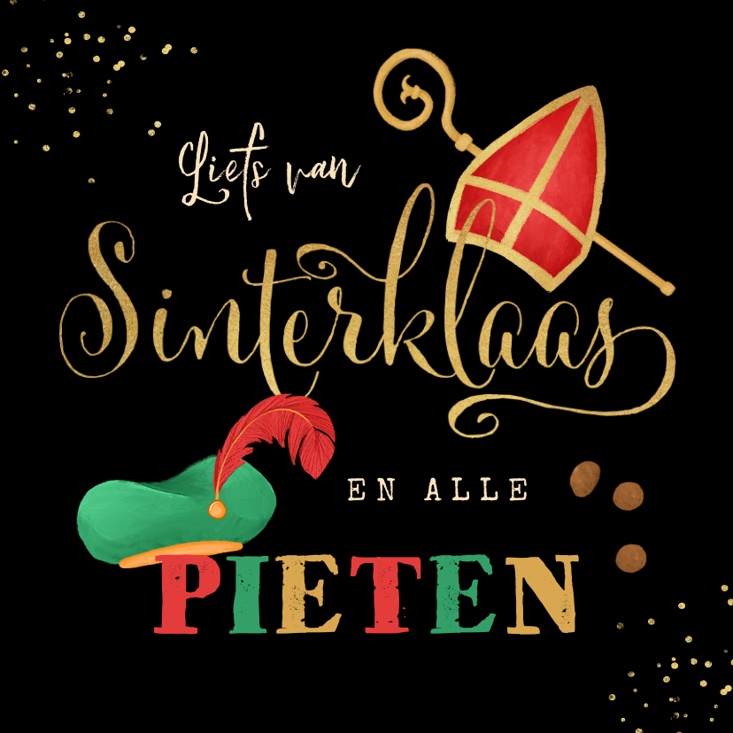 Sinterklaaskaarten - Sinterklaaskaart Sinterklaas pieten mijter goud pepernoten