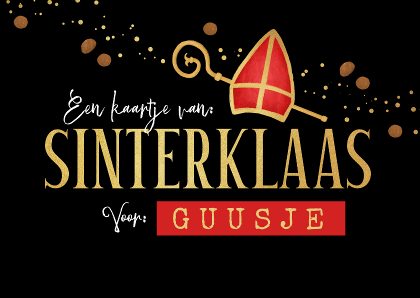 Sinterklaaskaarten - Sinterklaaskaart van sinterklaas mijter goud staf pepernoten