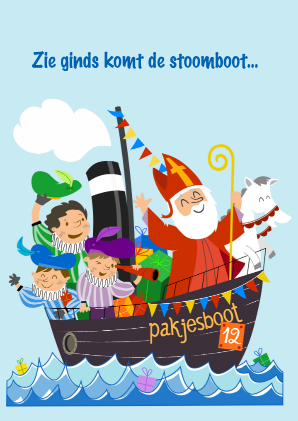 Sinterklaaskaarten- zie ginds komt de stoomboot | Kaartje2go