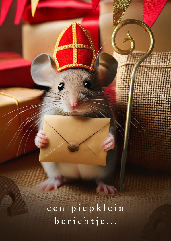 Sinterklaaskaarten - Sinterklaaskaartje klein berichtje sinterklaas muis mijter