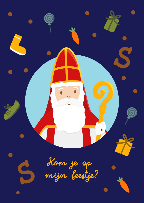 Sinterklaaskaarten - Uitnodiging sinterklaasfeest met illustratie van sinterklaas