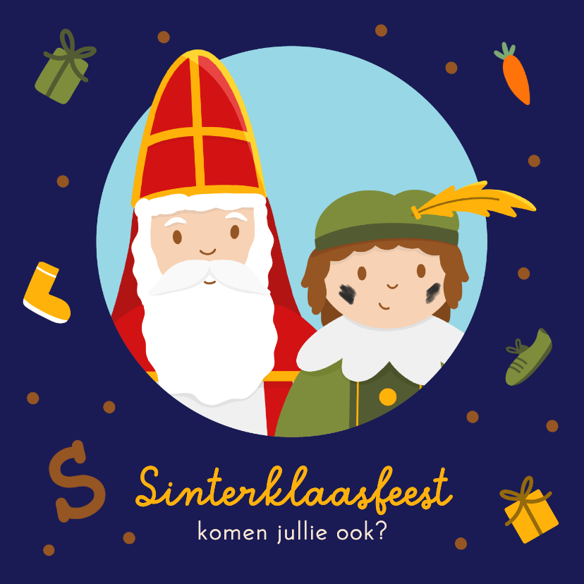 Sinterklaaskaarten - Uitnodiging sinterklaasfeest met sint en piet