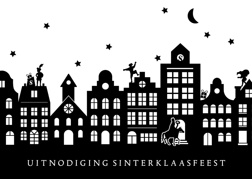 Uitnodiging Sinterklaasfeest of pakjesavond grachtenpandjes - Sinterklaaskaarten Sinterklaaskaarten - Uitnodiging Sinterklaasfeest of pakjesavond grachtenpandjes
