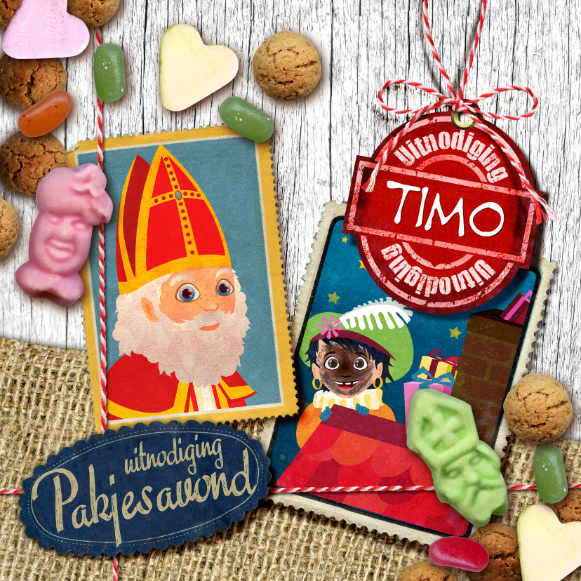 YVON hout zak van sinterklaas - Sinterklaaskaarten Sinterklaaskaarten - YVON hout zak van sinterklaas
