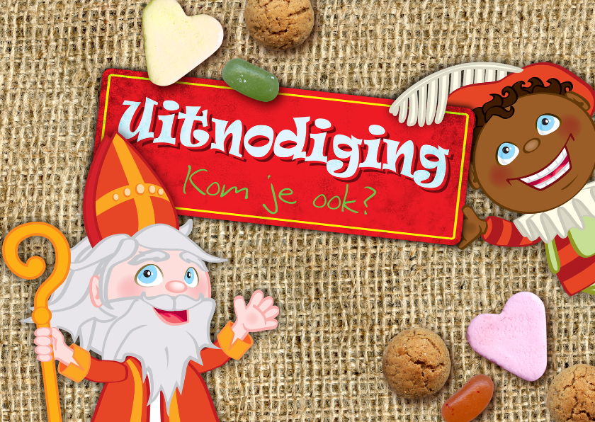 YVON Sint en Piet snoepgoed uitnodiging - Sinterklaaskaarten Sinterklaaskaarten - YVON Sint en Piet snoepgoed uitnodiging
