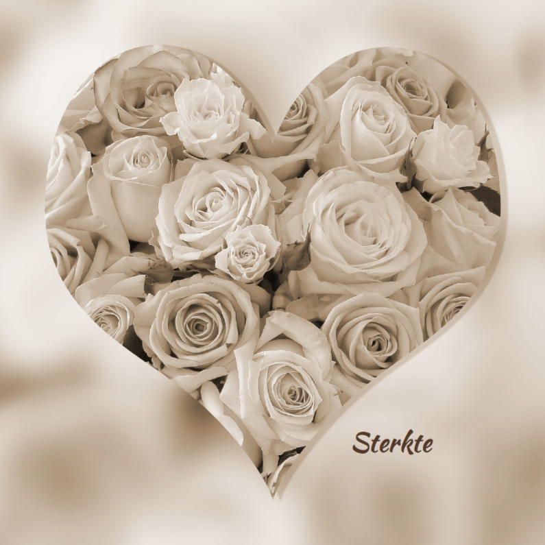 Hartvorm met rozen in sepia kleur - Sterkte kaarten Sterkte kaarten - Hartvorm met rozen in sepia kleur