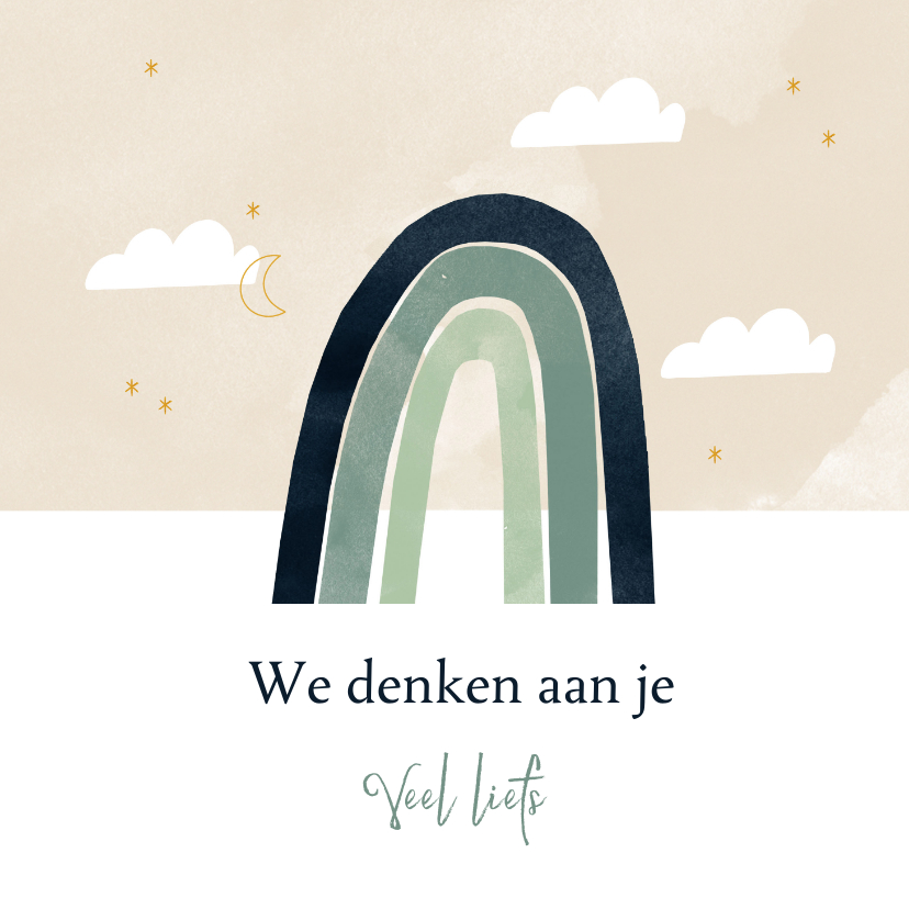 Hip sterkte kaartje met regenboog, maantje en wolkjes - Sterkte kaarten Sterkte kaarten - Hip sterkte kaartje met regenboog, maantje en wolkjes