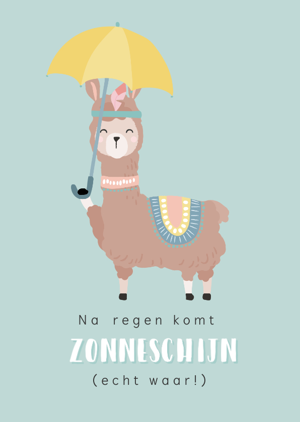 Sterkte kaarten - Kaart met getekende lama met een paraplu mint