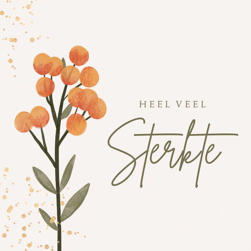 Sterkte kaarten - Sterkte kaart bloemen oranje goud spetters