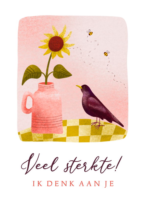 Sterkte kaarten - Sterkte kaart met vogel zonnebloem en bijtjes