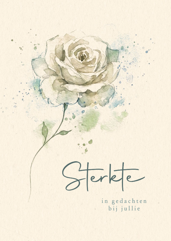 Sterkte kaarten - Sterkte kaart met witte aquarel roos