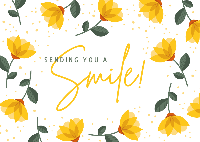 Sterkte kaarten - Sterkte kaart sending you a smile met vrolijke gele bloemen