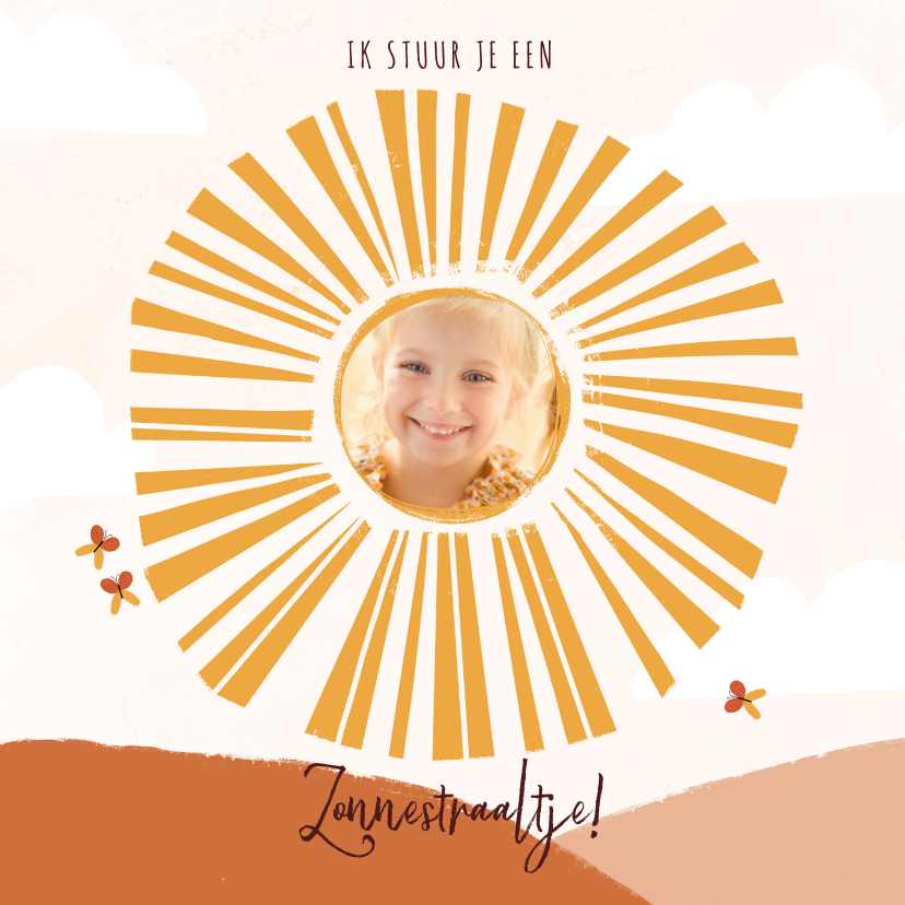 Sterkte kaart zonnestraaltje met foto en vlinders - Sterkte kaarten Sterkte kaarten - Sterkte kaart zonnestraaltje met foto en vlinders