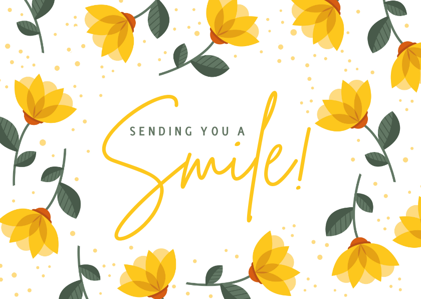 Sterkte kaarten - Sterkte sending you a smile met vrolijke gele bloemen