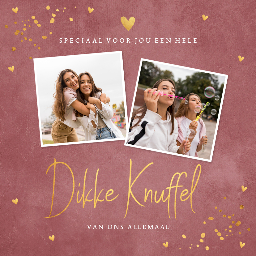 Sterkte kaarten - Sterktekaart foto roze vrouw knuffel goudlook