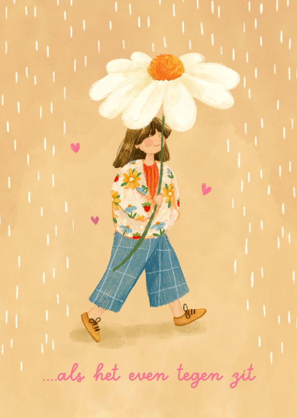 Sterkte kaarten - Sterktekaart meisje onder een bloemenparaplu