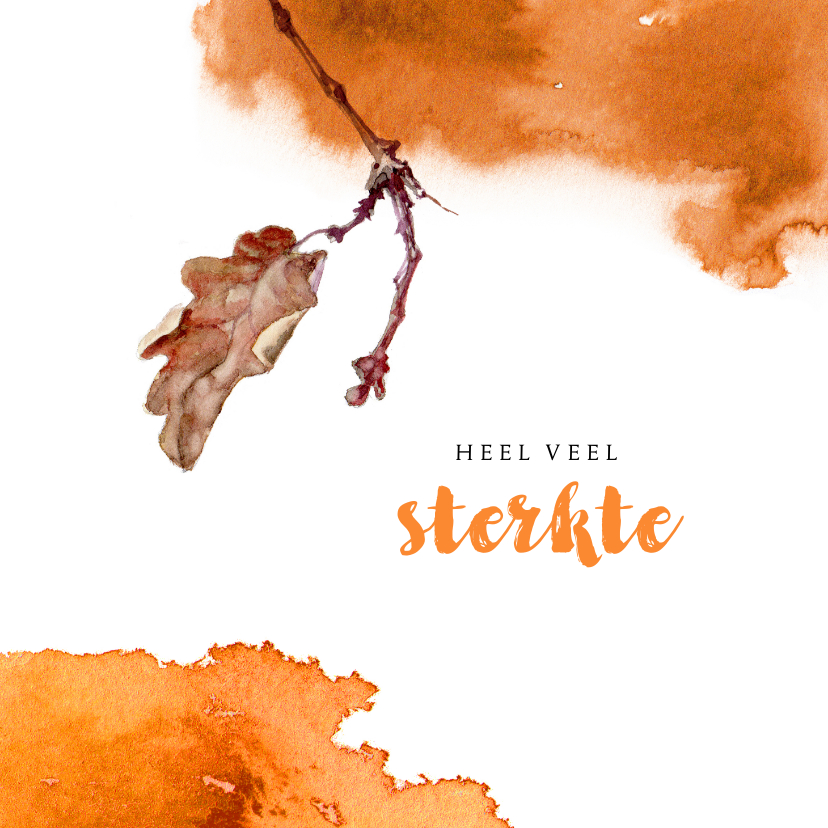 Sterkte kaarten - Sterktekaart met herfstblad en aquarel kleurvlekken