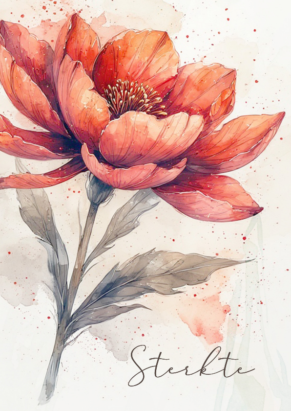 Sterktekaart olieverf bloem rood - Sterkte kaarten Sterkte kaarten - Sterktekaart olieverf bloem rood