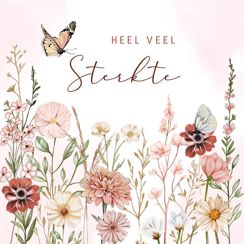 Sterkte kaarten - Sterktekaart pastelbloemen met vlindertjes