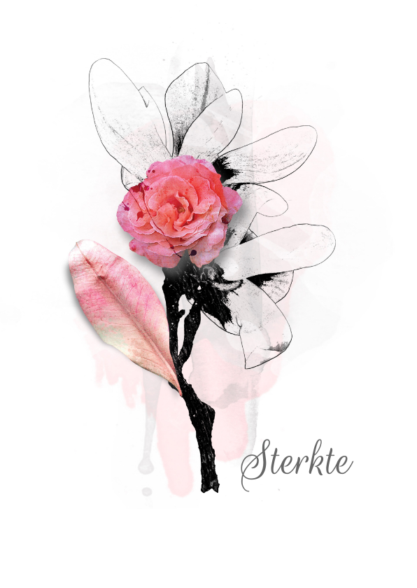 Sterkte kaarten - Sterktekaart pink bloem blad